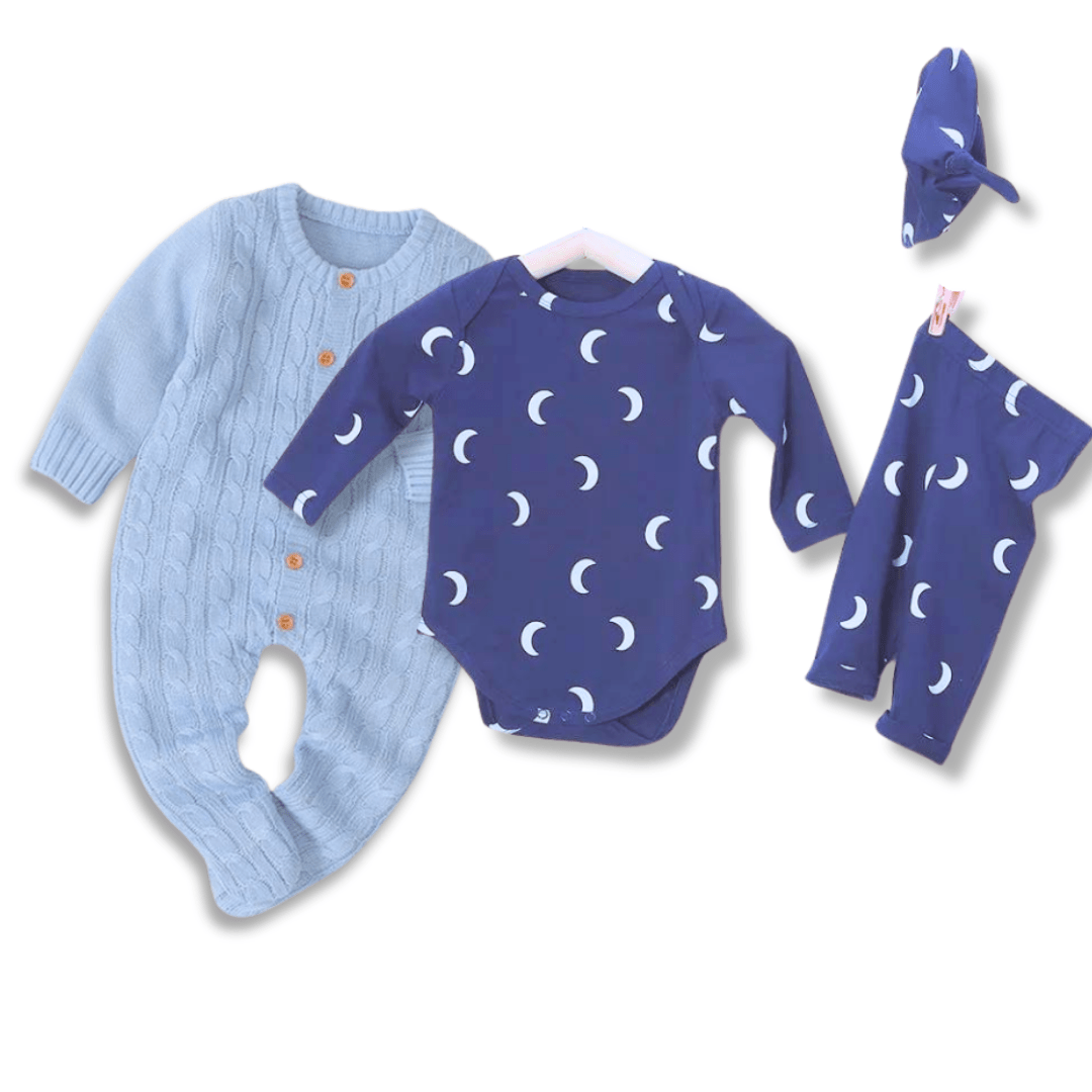 SET REGALO | Mameluco tejido + Conjunto 3 piezas celeste - Memmi